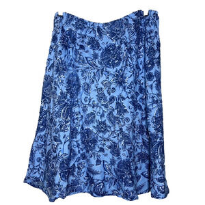 JM Collection Womens Skirt 16 Midi Linen Blue Floral Peasant Boho Cottage Summer